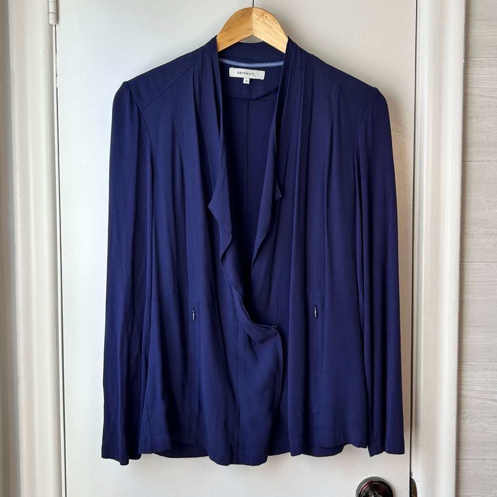 Sandwich_ Mixed Media Cascading Jacket Blue